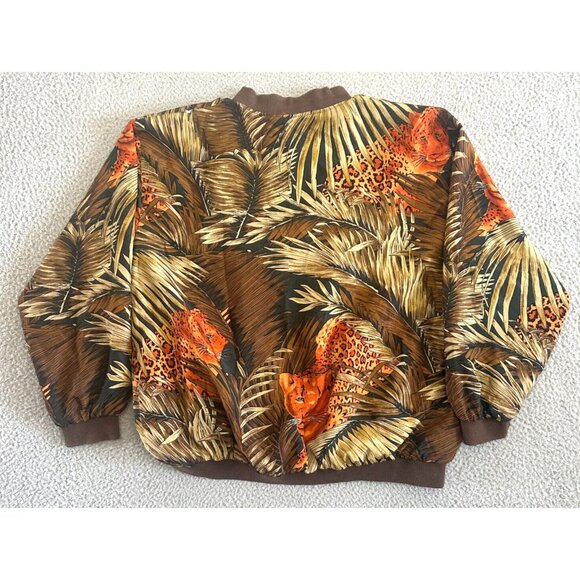 Vintage Big Cat Silk Jacket Animal Print Jaguar Bomber Jungle 80s 90s - Picture 2 of 16